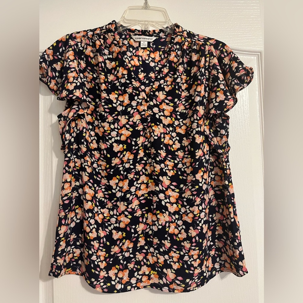 Counterparts Floral Print Flutter Sleeve Blouse